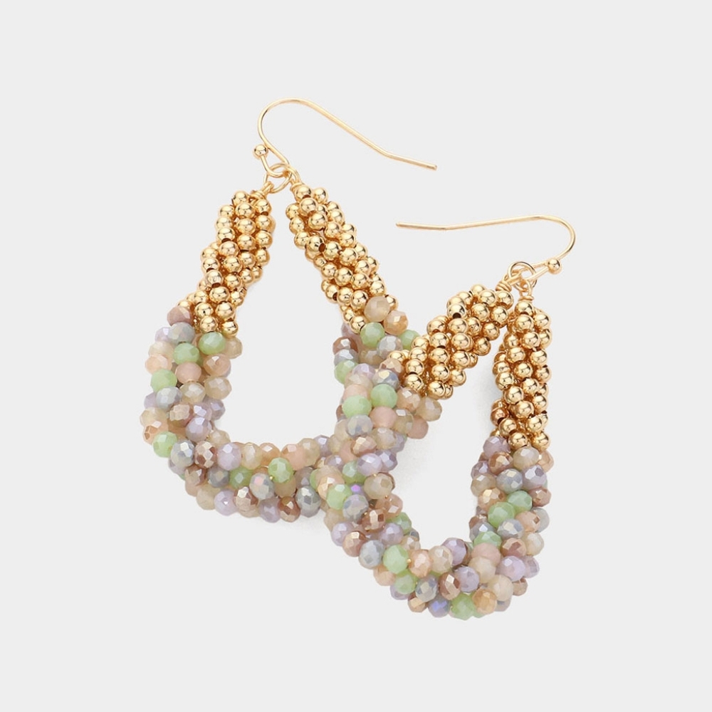 Boho Chic Beaded Twisted Open Teardrop Dangle Earrings